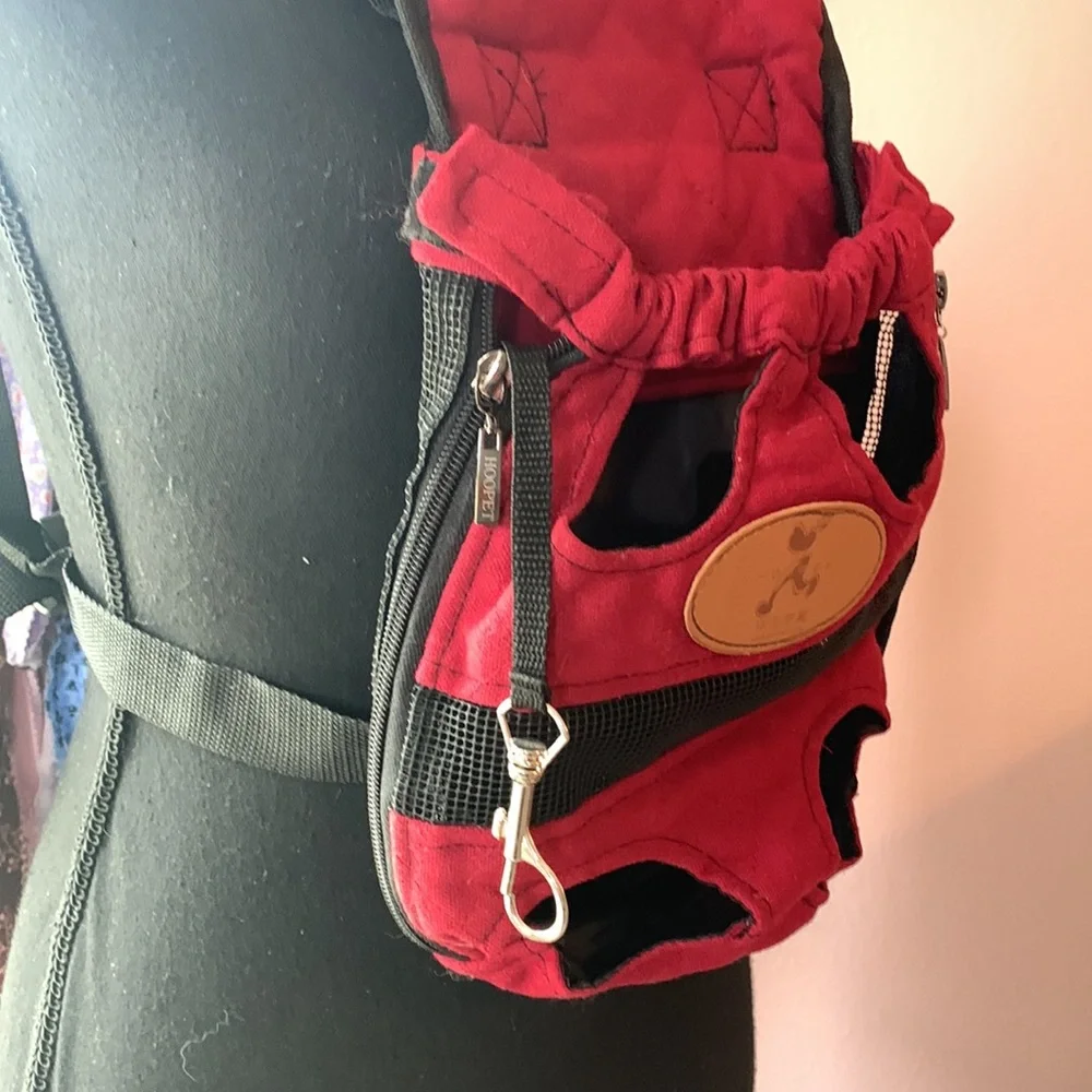 Red Pet Front Carrier Dog Backpack - Comfortable Hands-Free Wear